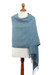100% baby alpaca shawl, 'Whispering Azure' - Azure Blue Patterned Handwoven Baby Alpaca Shawl (image 2a) thumbail