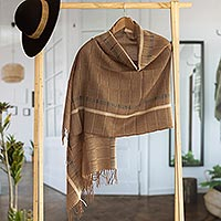 100% baby alpaca shawl, 'Sepia Windowpanes'