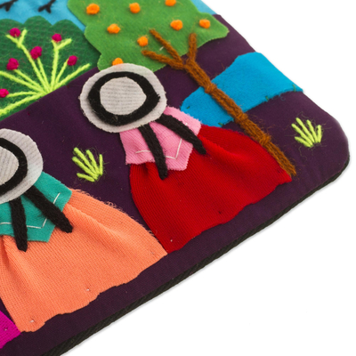 Applique cotton blend coin purse, 'A Walk in the Fields' - Applique Coin Purse Handmade in Peru