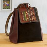 Wool-accented suede and leather backpack, 'Trip to Cusco' - Hand- Tooled Leather and Suede Backpack