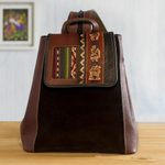 Wool-accented suede and leather backpack, 'Trip to Cusco' - Hand- Tooled Leather and Suede Backpack
