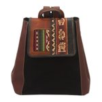Wool-accented suede and leather backpack, 'Trip to Cusco' - Hand- Tooled Leather and Suede Backpack