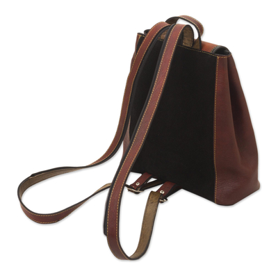 Wool-accented suede and leather backpack, 'Trip to Cusco' - Hand- Tooled Leather and Suede Backpack