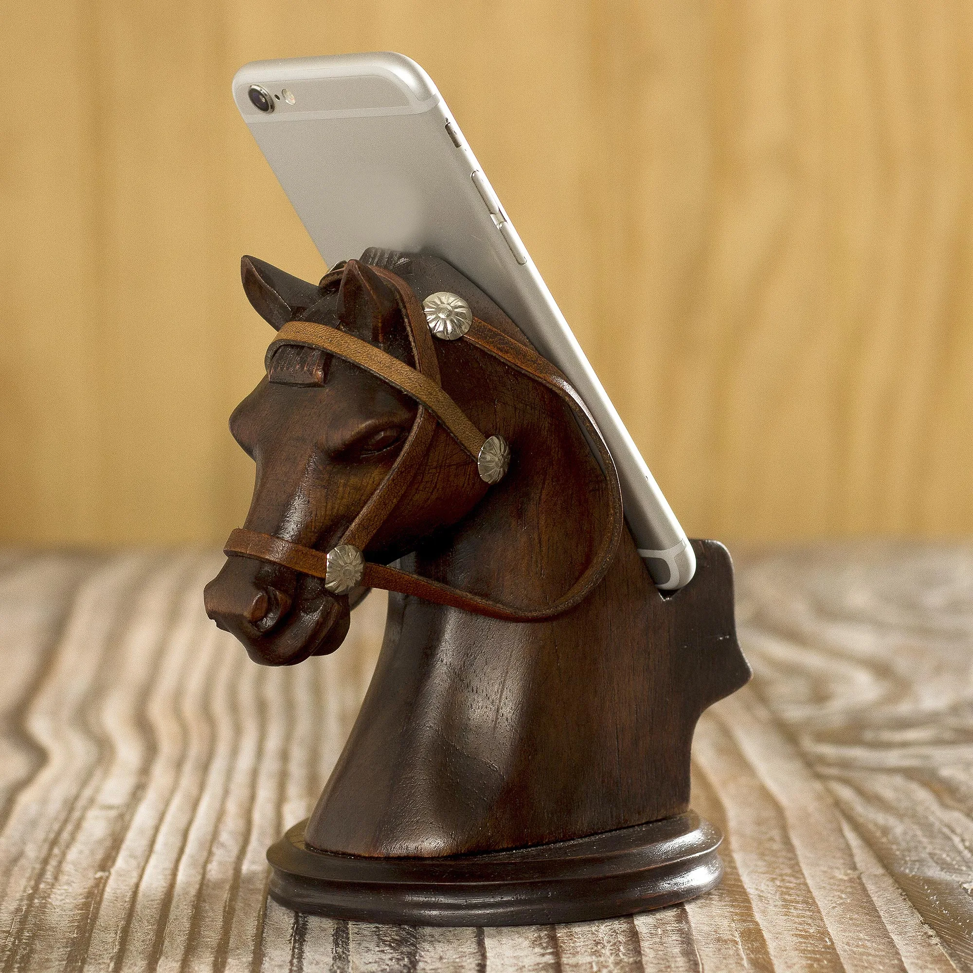 UNICEF Market Hand Carved Horse Cellphone Holder Indomitable Force