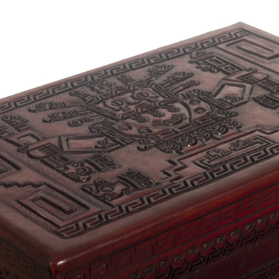 Leather and wood jewelry chest, 'God of Staffs' - Hand Crafted Wood and Leather Jewelry Chest