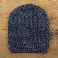 100% alpaca hat, 'Blue Stars Align' - Hand-Crocheted Blue Andean Alpaca Cozy Winter Hat
