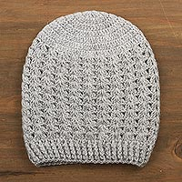 100% alpaca hat, 'Grey Stars Align' - Hand-Crocheted Dove Grey Alpaca Cozy Winter Hat