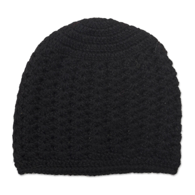Hand-Crocheted Black Alpaca Cozy Winter Hat