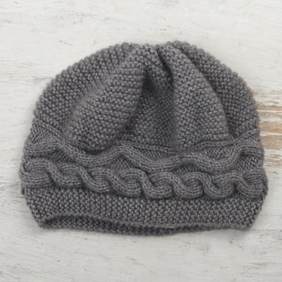 Sombrero de mezcla de alpaca - Gorro de invierno tejido a mano en mezcla de alpaca gris