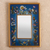Small reverse-painted glass wall mirror, 'Blue Fields' - Hand Painted Small Glass and Wood Floral Mirror thumbail
