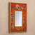 Small reverse-painted glass wall mirror, 'Orange Fields' - Small Orange Reverse-Painted Glass Framed Wall Mirror