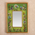 Small reverse-painted glass wall mirror, 'Green Fields' - Small Spring Green Floral Wall Mirror (image 2) thumbail
