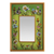 Small reverse-painted glass wall mirror, 'Green Fields' - Small Spring Green Floral Wall Mirror thumbail