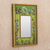 Small reverse-painted glass wall mirror, 'Green Fields' - Small Spring Green Floral Wall Mirror (image 2b) thumbail