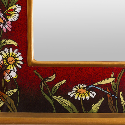 Kleiner Wandspiegel aus hinterlackiertem Glas - Handbemalter kleiner Wandspiegel mit Glasrahmen