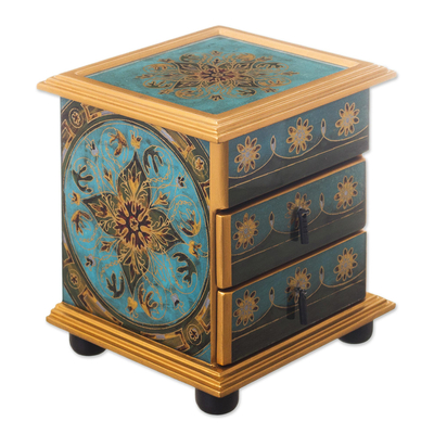 Artisan Crafted Small Reverse-Painted Glass Jewelry Chest