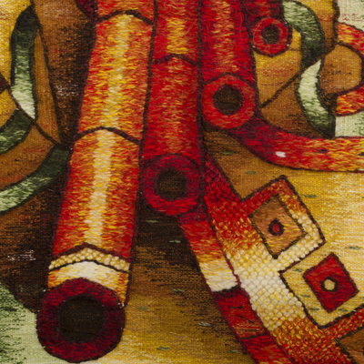 Alpaca tapestry, 'Andean Winds' - Alpaca Wool Tapestry of Man Playing Pan Pipe