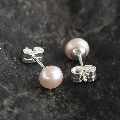 Pendientes de perlas cultivadas - Elegantes pendientes de perlas cultivadas de color rosa