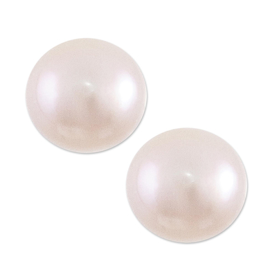 Cultured pearl stud earrings, 'Perfectly Pink' - Elegant Pink Cultured Pearl Stud Earrings