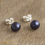 Cultured pearl stud earrings, 'Perfectly Dark' - Artisan Crafted Dark Grey Cultured Pearl Studs