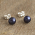 Cultured pearl stud earrings, 'Perfectly Dark' - Artisan Crafted Dark Grey Cultured Pearl Studs (image 2) thumbail