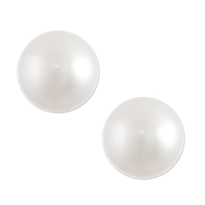Cultured pearl stud earrings, 'Perfectly White' - White Cultured Pearl Classic Stud Earrings