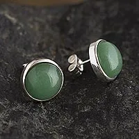 Aventurine stud earrings, 'Green Elysium' - Aventurine Stud Earrings in Sterling Silver