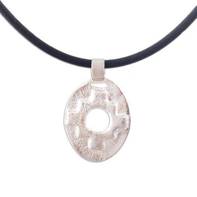 Sterling silver pendant necklace, 'Chakana' - Hand Crafted Chakana Cross Pendant Necklace