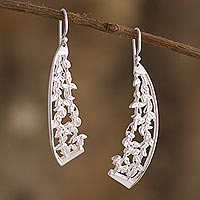 Sterling silver dangle earrings, 'Leafy Trellis' - Leaf Motif Sterling Silver Earrings