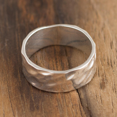 Sterling silver band ring, 'Terrain' - Unisex Sterling Silver Band Ring