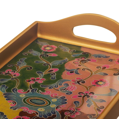 Reverse-painted glass tray, 'Miraflores Flora' - Reverse-Painted Glass Floral Tray
