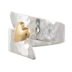 Gold-accented sterling silver cocktail ring, 'Love on the Line' - Hammered Silver and Gold Flashed Cocktail Ring