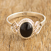 Obsidian cocktail ring, 'Black Sophistication' - Handmade Obsidian Cocktail Ring