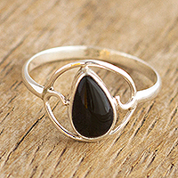 Obsidian cocktail ring, 'Universal Truth' - Black Obsidian and Sterling Silver Ring