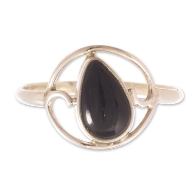Obsidian cocktail ring, 'Universal Truth' - Black Obsidian and Sterling Silver Ring