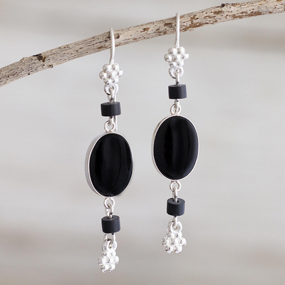 Obsidian dangle earrings, 'Impulse' - Sterling Silver Earrings with Obsidian