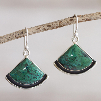 Chrysocolla dangle earrings, 'Expression' - Sterling Silver and Chrysocolla Earrings