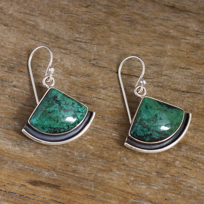 Chrysocolla dangle earrings, 'Expression' - Sterling Silver and Chrysocolla Earrings
