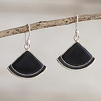 Obsidian dangle earrings, 'Expression' - Artisan Made Obsidian Earrings from Peru