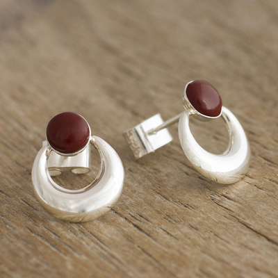 Jasper drop earrings, 'Crowned Crescent' - Crescent Shaped Jasper Drop Earrings
