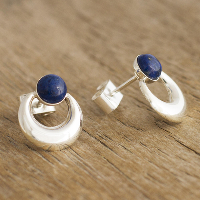 Lapis lazuli drop earrings, 'Crowned Crescent' - Contemporary Lapis Lazuli Drop Earrings