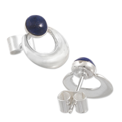 Lapis lazuli drop earrings, 'Crowned Crescent' - Contemporary Lapis Lazuli Drop Earrings