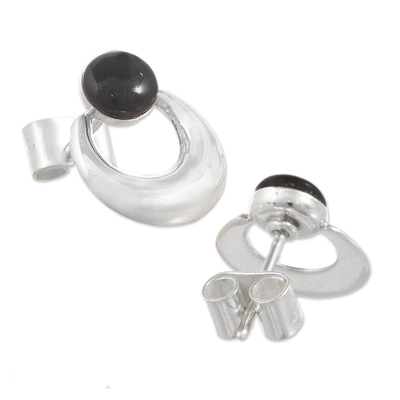 Obsidian-Ohrhänger - Ohrhänger aus schwarzem Obsidian und Sterlingsilber
