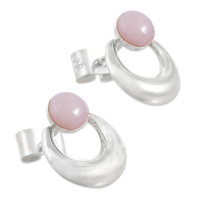 Opal drop earrings, 'Crowned Crescent' - Handmade Pink Opal Earrings from Peru