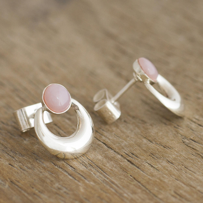 Opal drop earrings, 'Crowned Crescent' - Handmade Pink Opal Earrings from Peru