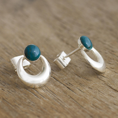 Chrysocolla drop earrings, 'Crowned Crescent' - Handmade Chrysocolla Drop Earrings