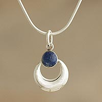 Artisan Crafted Lapis Lazuli Pendant Necklace,'Crowned Crescent'