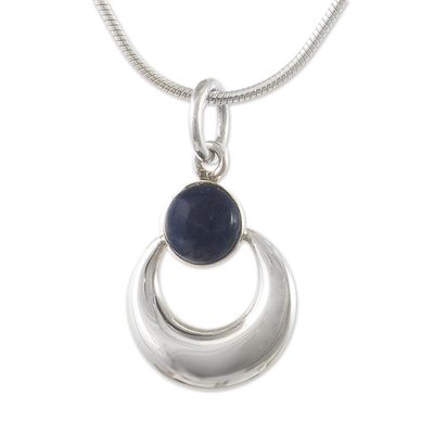 Lapis lazuli pendant necklace, 'Crowned Crescent' - Artisan Crafted Lapis Lazuli Pendant Necklace