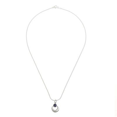 Artisan Crafted Lapis Lazuli Pendant Necklace - Crowned Crescent | NOVICA