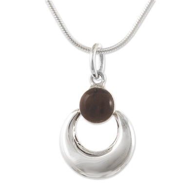 Mahogany obsidian pendant necklace, 'Crowned Crescent' - Handmade Mahogany Obsidian Necklace